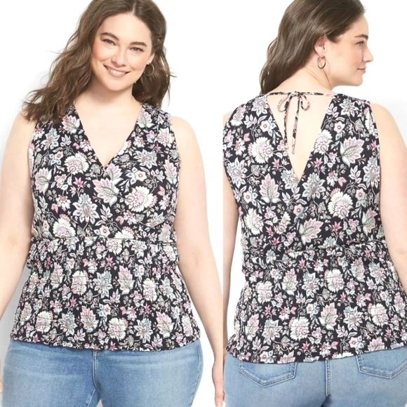 NWOT LANE BRYANT SLEEVELESS DOUBLE V-NECK BLOUSE - Picture 1 of 8